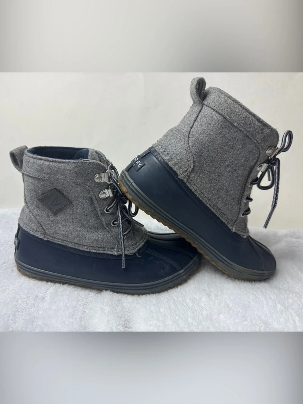 Sperry Kids Navy Rubber & Gray Wool-Look Duck Boots